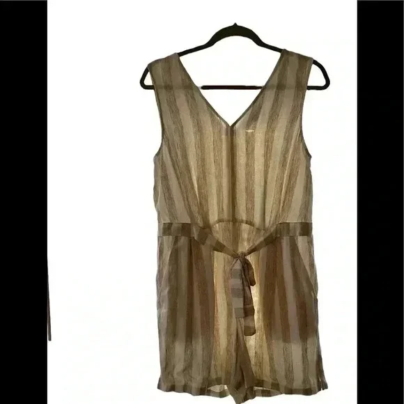 Loft Striped Linen Blend Belted Romper Size 4 - Picture 1 of 5